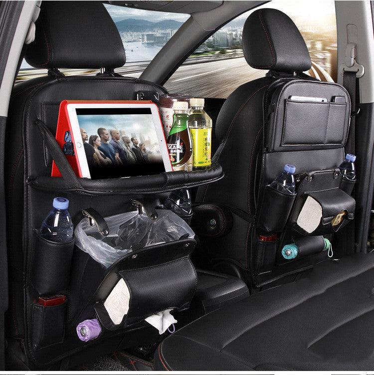 PU Leather Automotive Seat Back Organizer & Tray