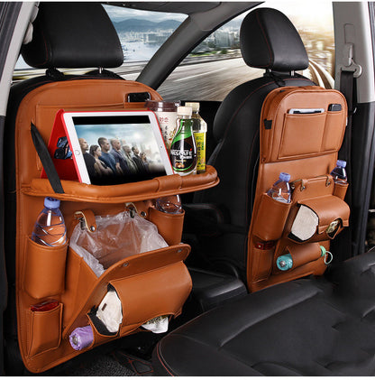 PU Leather Automotive Seat Back Organizer & Tray
