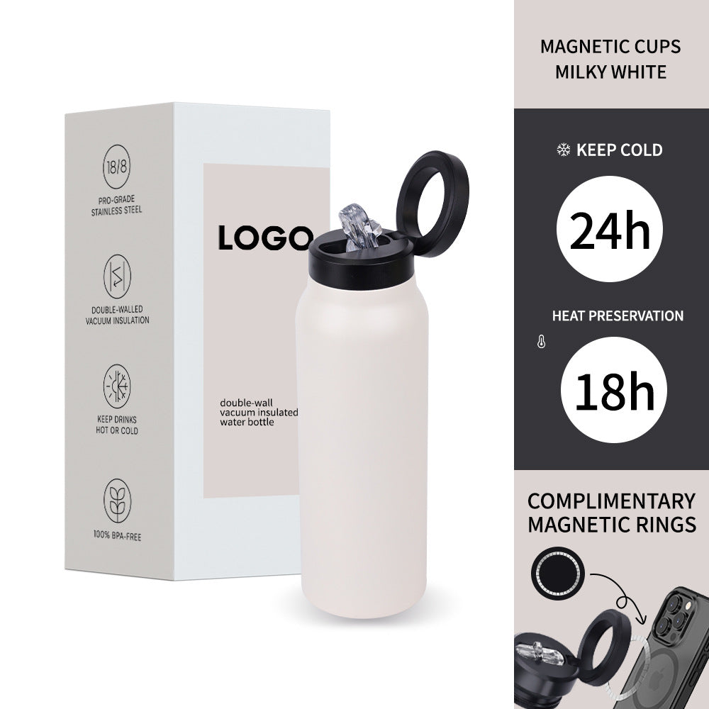Magnetic Stainless Steel Vacuum Water Bottle with Straw & Phone Holder