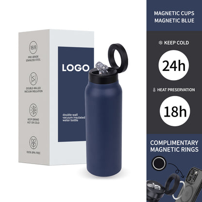 Magnetic Stainless Steel Vacuum Water Bottle with Straw & Phone Holder